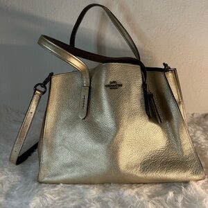 Coach Metallic Gold Leather Tote Bag with Strap
